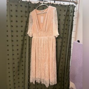 Baltic Born Large Elaina Off White Lace Deep V-Neck Lined Midi Dress